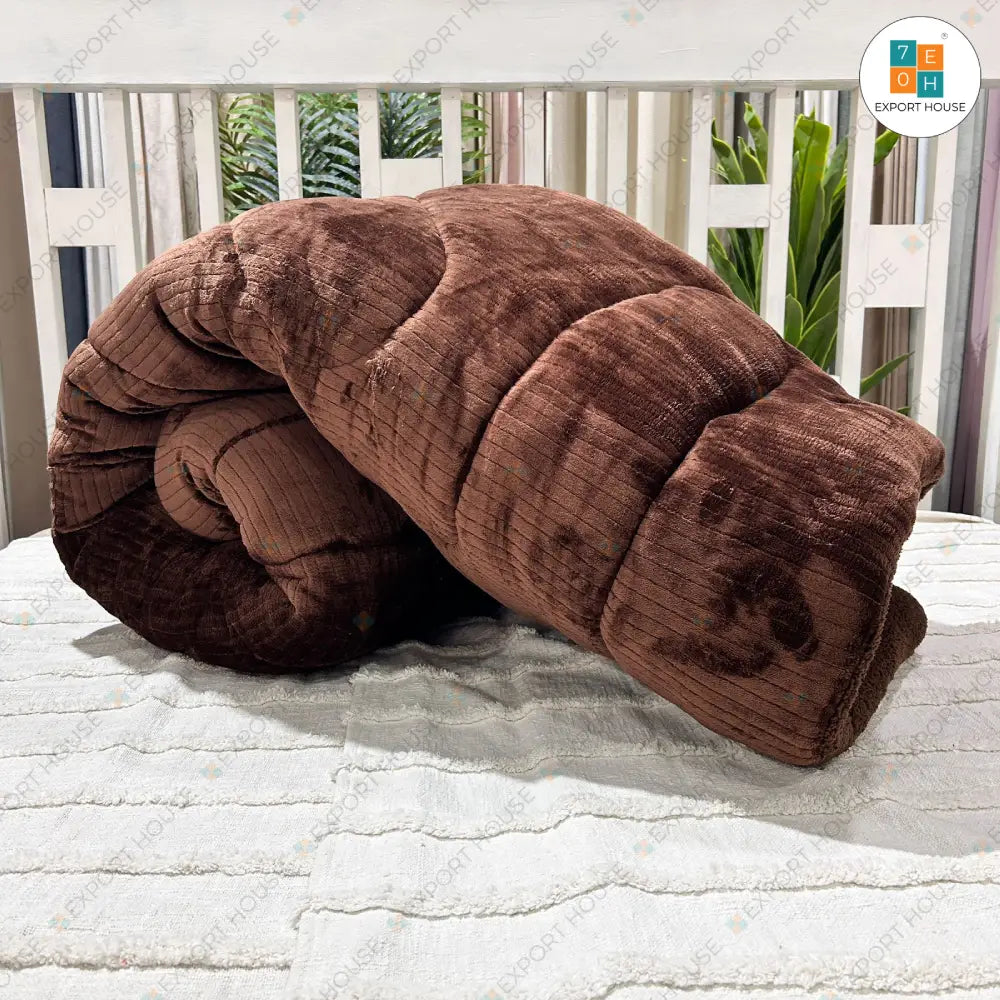 Brown Double Bed Super Soft Fuzzy Flannel Fleece, Microfiber Warm Heavy Sherpa Quilt - Export House