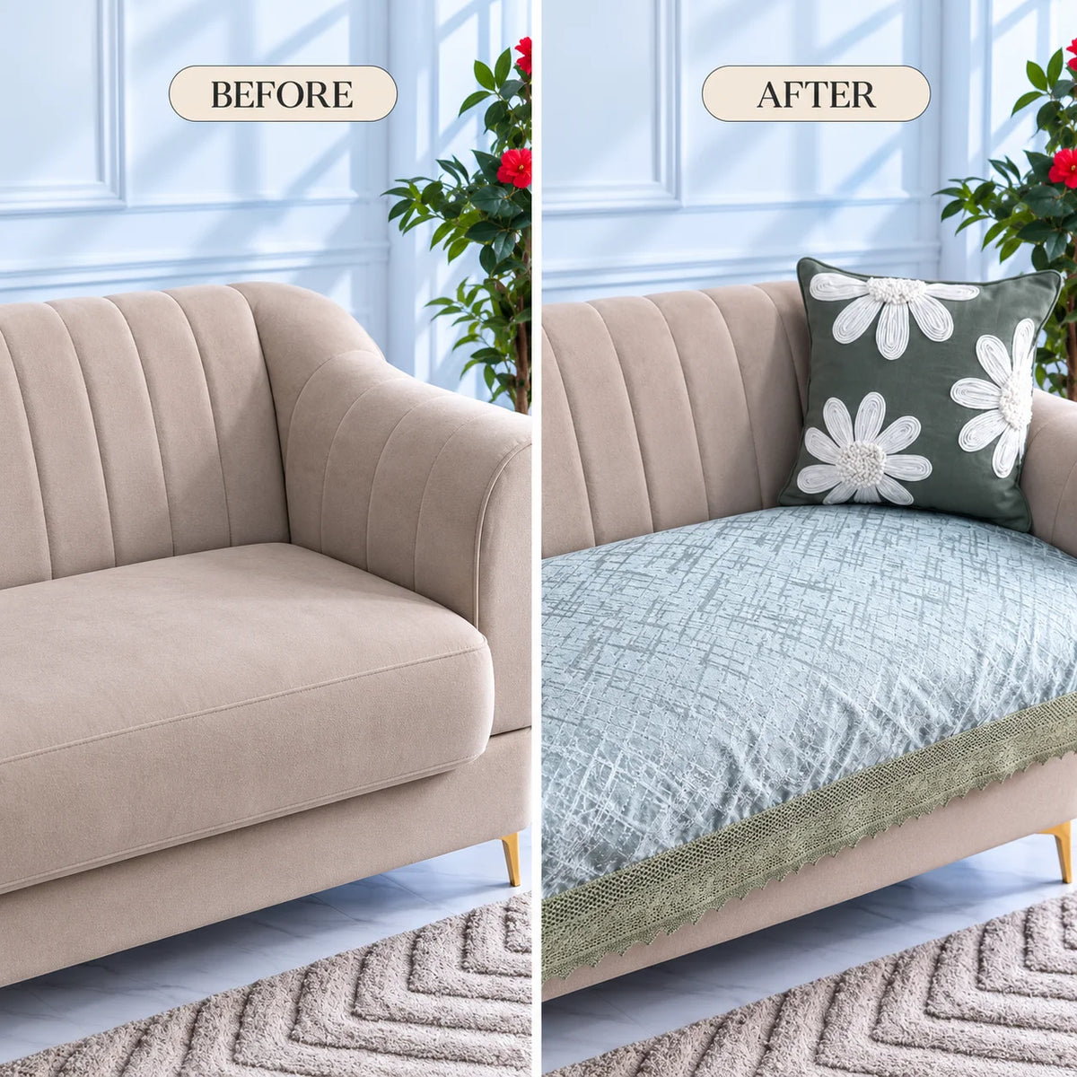 Sage Green & Silver Grey Premium Sofa Cover
