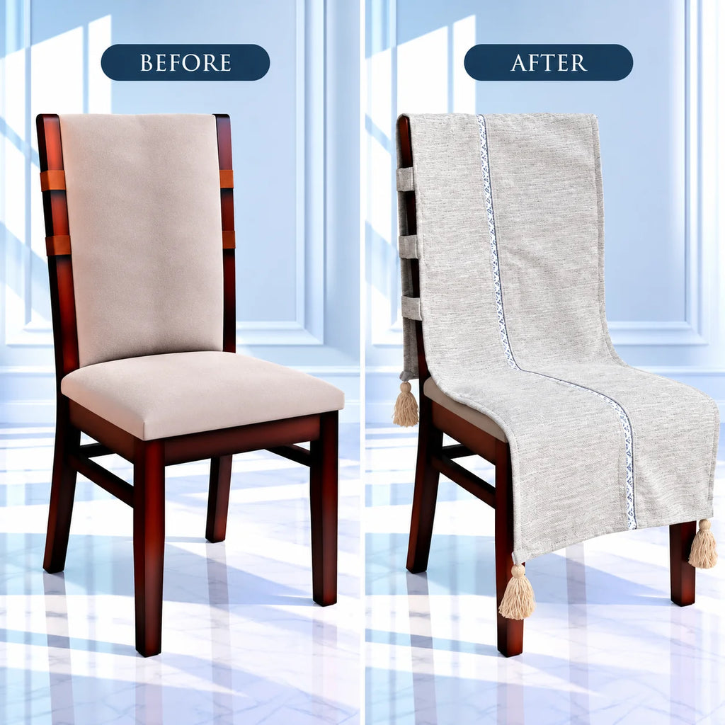 Dove Grey Jacquard Chair Cover Tassels