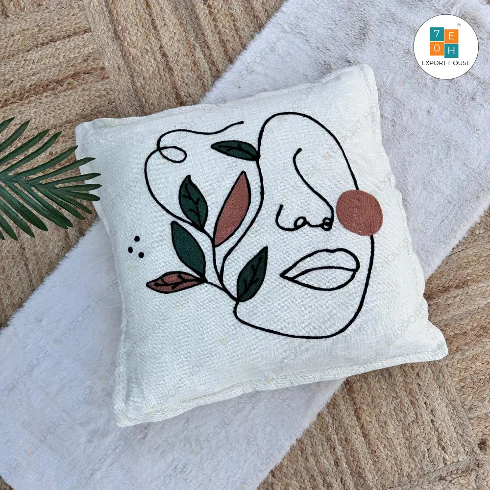 Slub-cotton Embroidered Cushion Cover, 60cm X 60cm (24" X 24")