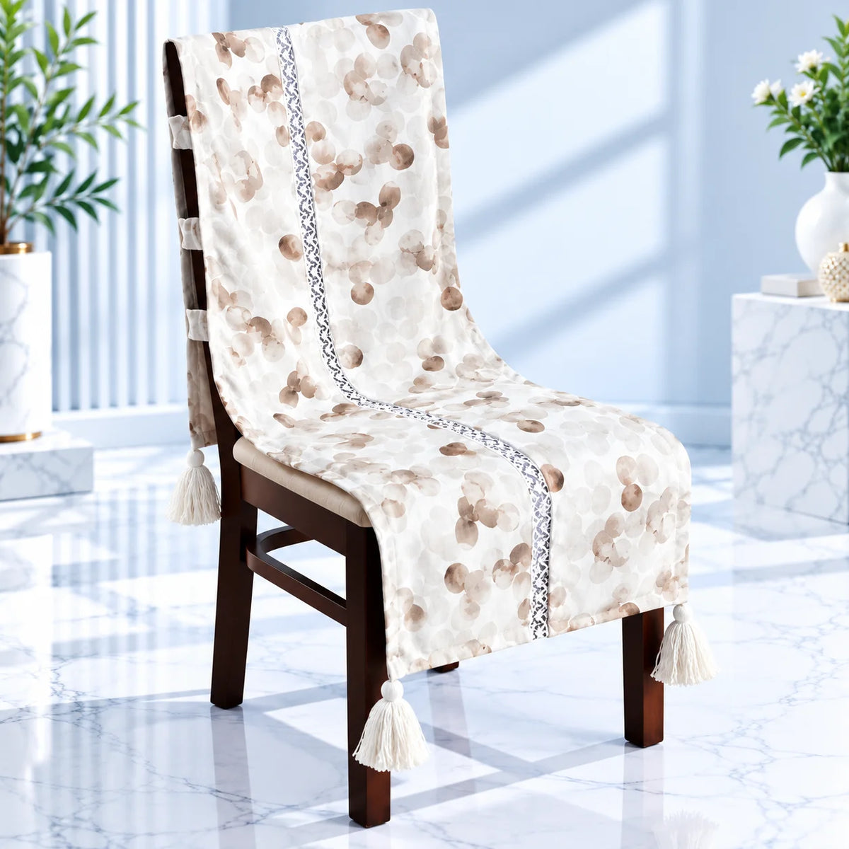 Watercolour Bubble Dots Print Chair Cover with Tassels