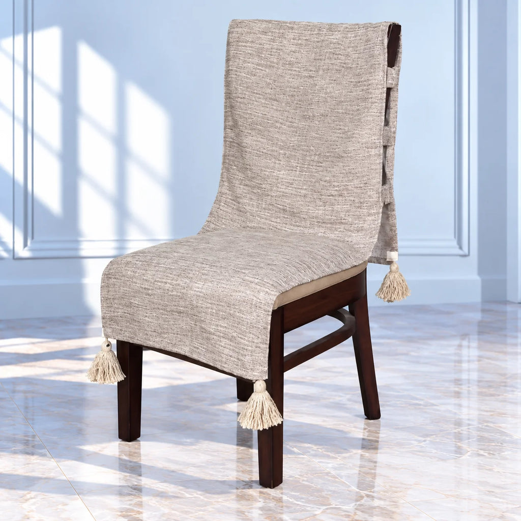 Stone Tweed Melange Chair Cover with Tassels