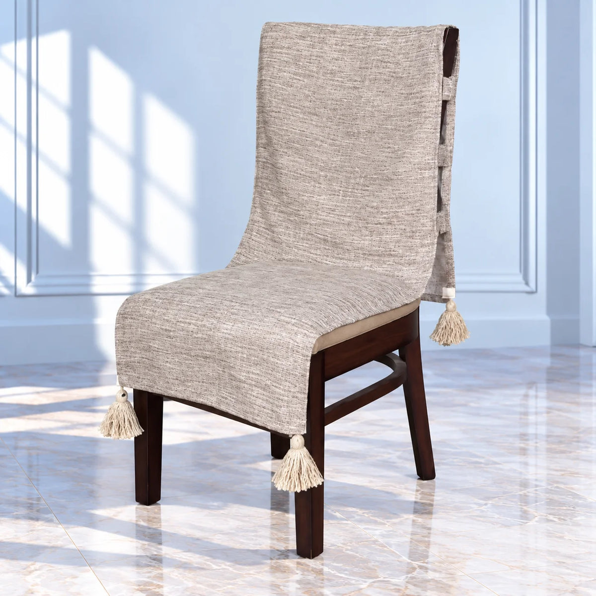 Stone Tweed Melange Chair Cover with Tassels