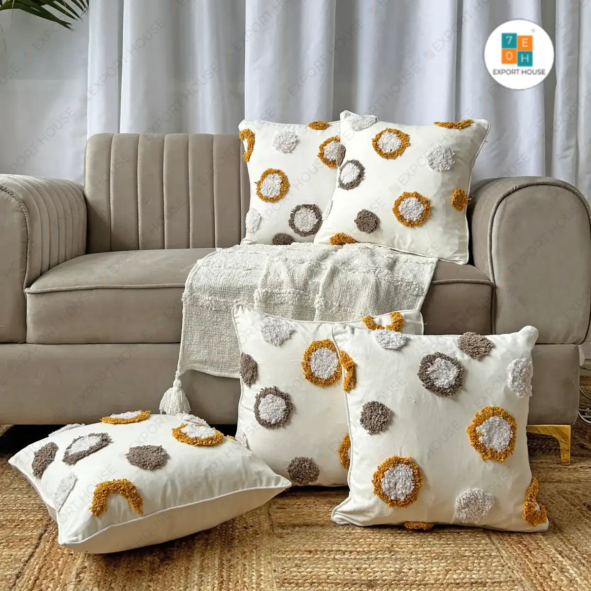 Luxurious 16x16 Inch Cotton Tufted Cushion Covers: Double Dots Home Decor Delight