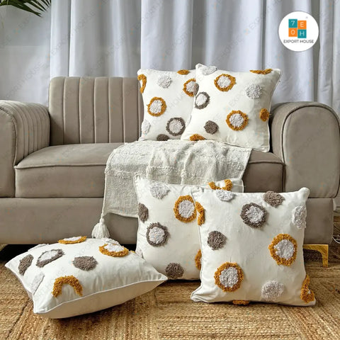 Yellow Dot Delight - Tufted Premium Cushion Cover
