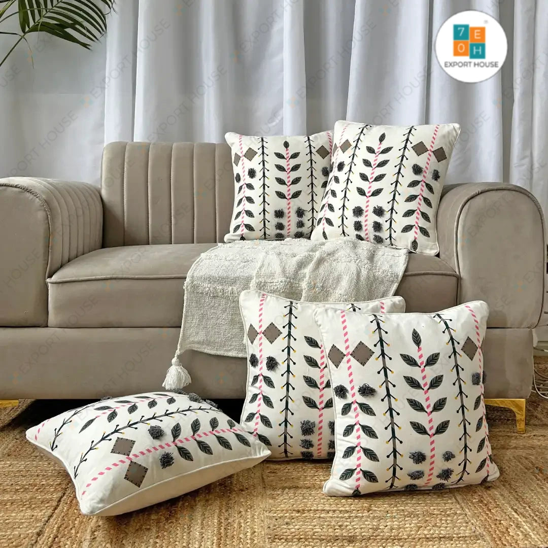 Export House Cotton Embroidered Cushion Cover -  Size:40cm X 40cm (16" X 16")