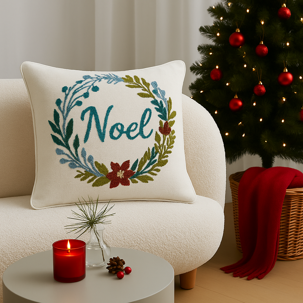 Christmas Themed Cotton Embroidered Cushion Cover, Size:40cm X 40cm (16" X 16")