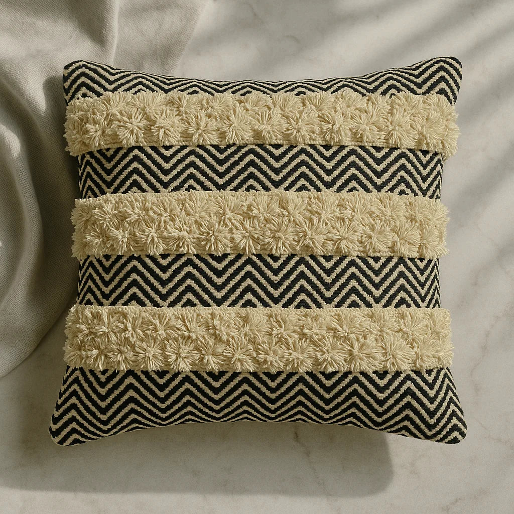 Ebony & lvory wave weave - Premium Cushion Cover