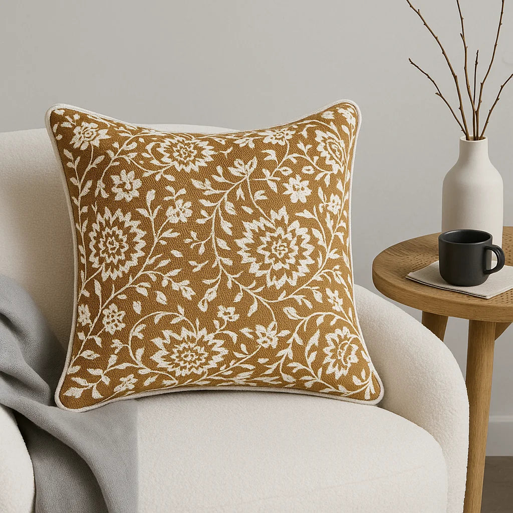 Autumn Bloom - Slub-Cotton Printed Cushion Cover