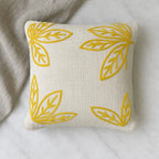 Natural White Slub Cotton Embroidered Cushion Cover with Yellow Leaves