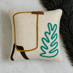Boho Soul Stitch Teal Fern & Mustard Line Art Embroidered Cushion Cover