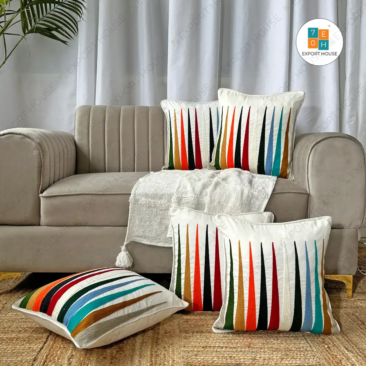 Export House Cotton Embroidered Cushion Cover -  Size:40cm X 40cm (16" X 16")