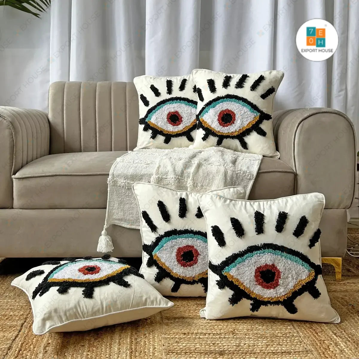 Enhance Your Space with 16x16 Inch Evil Eye Cotton Tufted Cushion Covers