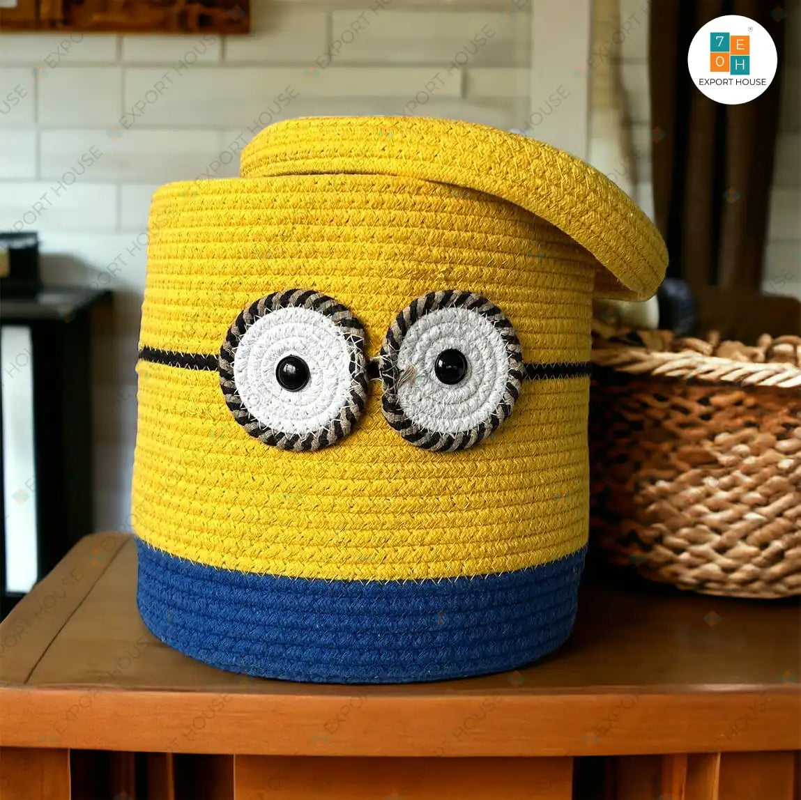 Minion Cotton Storage Basket | Cute case for Closet | Yellow and Blue | 25 cm