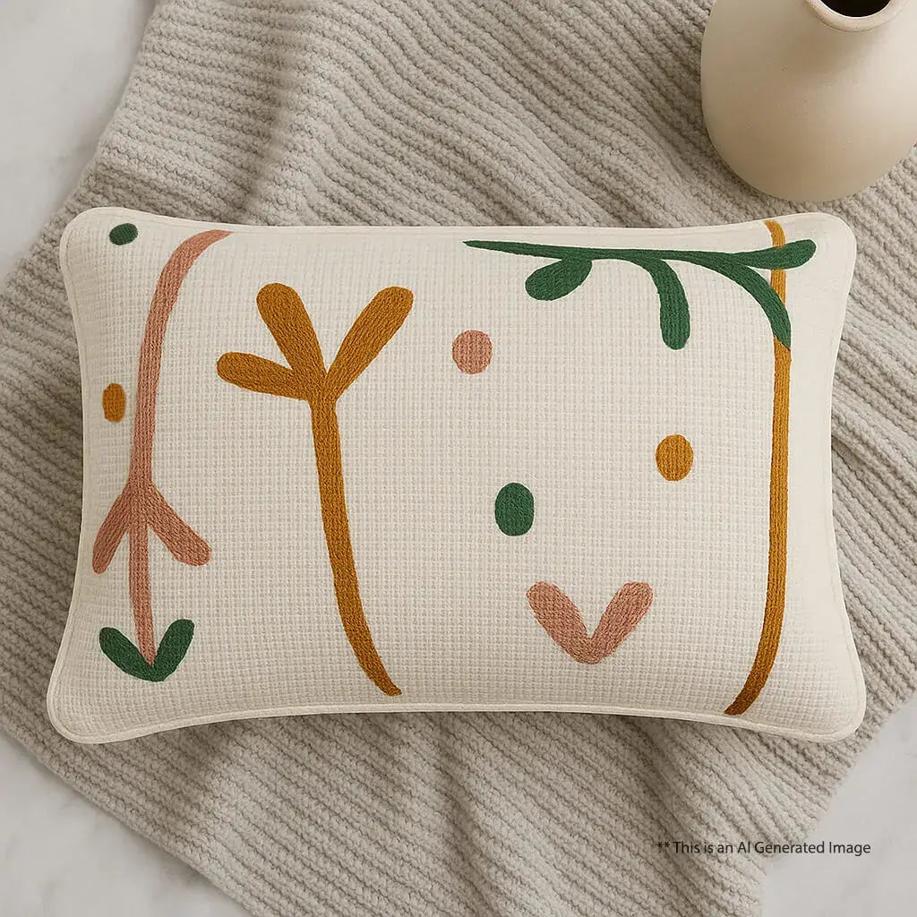 Slub-Cotton Embroidered Cushion Cover, 30cm X 50cm (12" X 20")