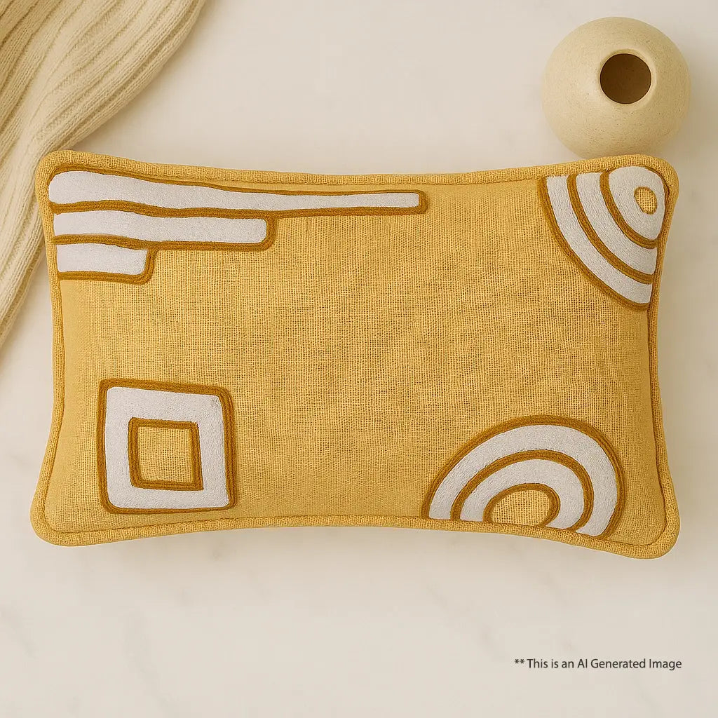Slub-Cotton Embroidered Cushion Cover, 30cm X 50cm (12" X 20")