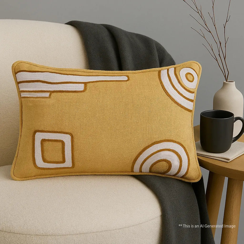 Slub-Cotton Embroidered Cushion Cover, 30cm X 50cm (12" X 20")