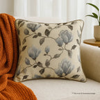 Silver Bloom Vine Thread-Work Pillow Cover