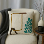 Boho Soul Stitch Teal Fern & Mustard Line Art Embroidered Cushion Cover