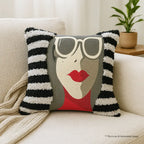 Pop Art Lady with Sunglasses Tufted Cotton Cushion Cover
