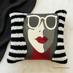 Pop Art Lady with Sunglasses Tufted Cotton Cushion Cover