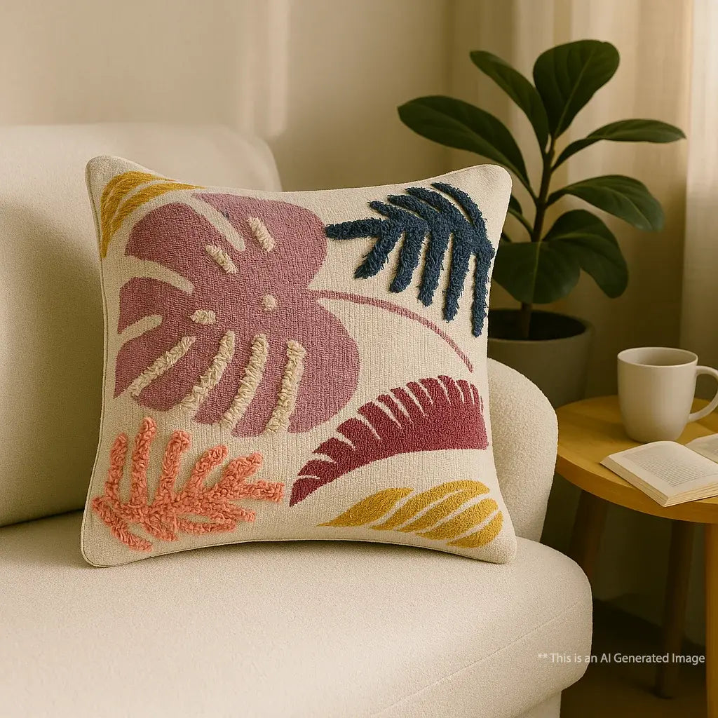 Color Splash Leaves - Tufted Premium Cushion Covers