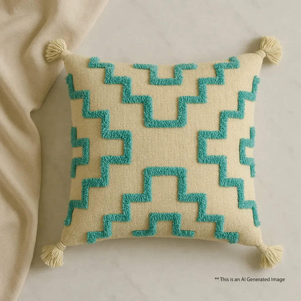 Azure grid - Tufted Premium Cushion Cover
