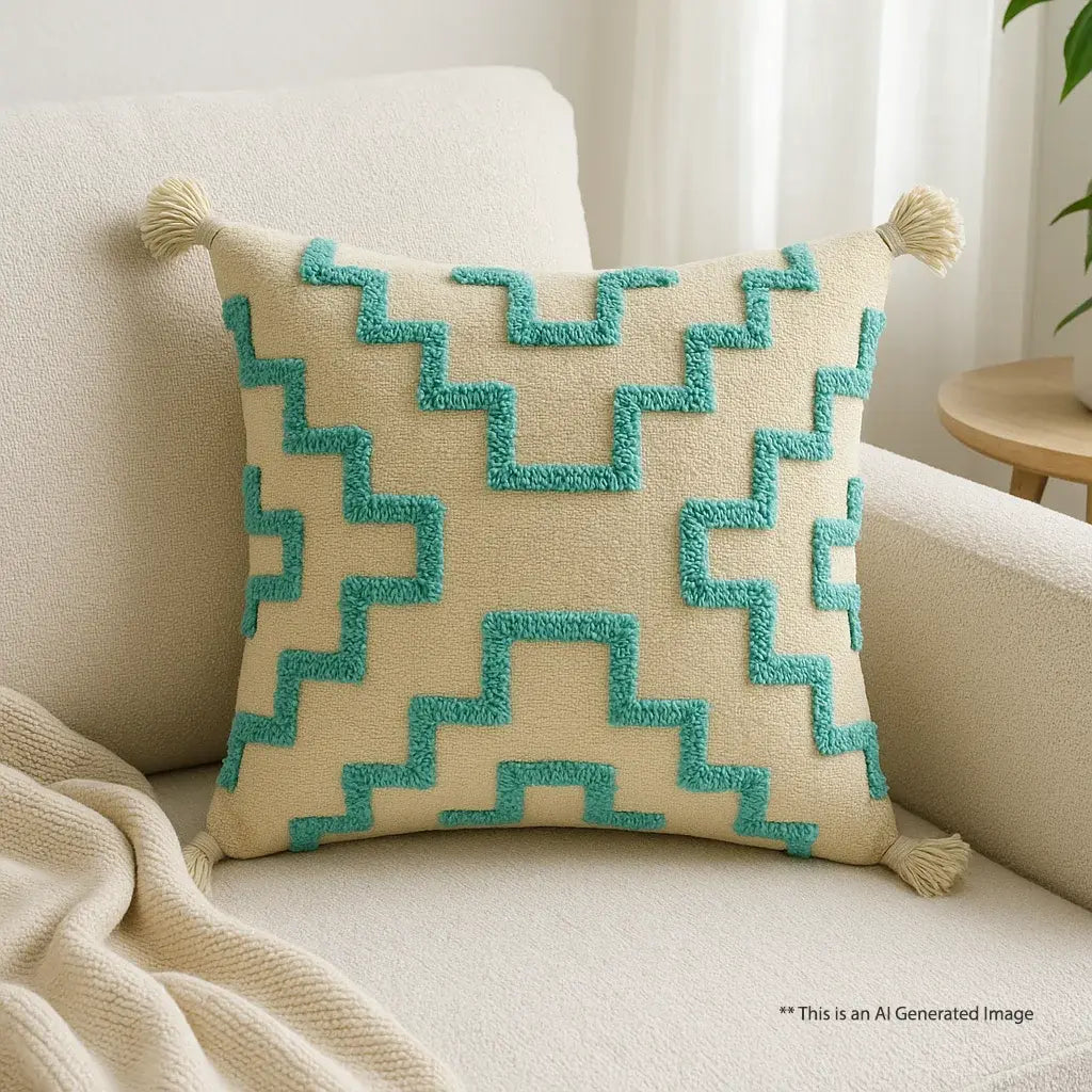 Azure grid - Tufted Premium Cushion Cover