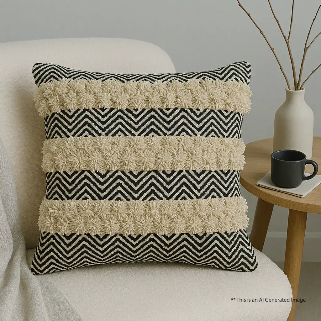 Ebony & lvory wave weave - Premium Cushion Cover