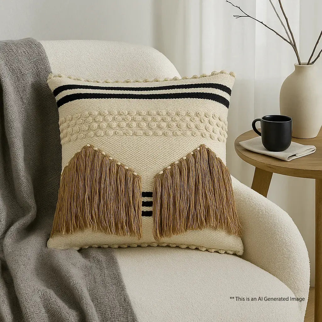 Striped fringe - Premium Cushion Cover