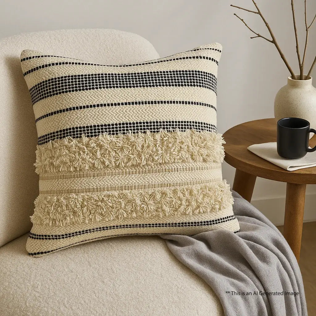 Monochrome boho stripe - Premium Cushion Cover