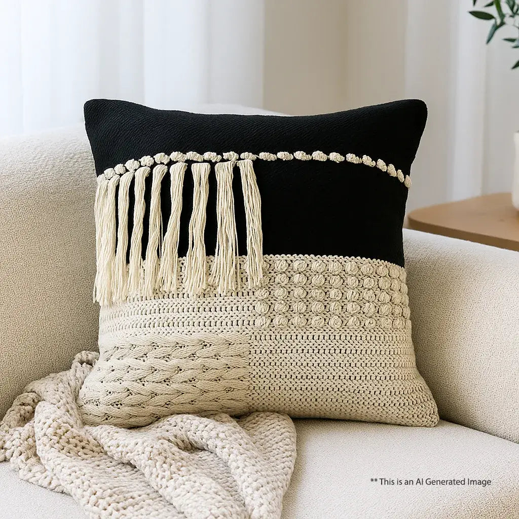 Braided noir fringe - Premium Cushion Cover