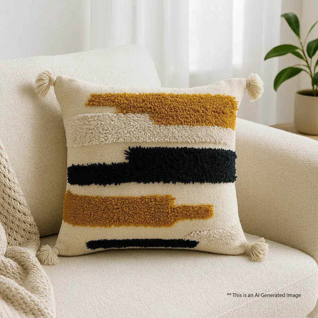 Sunset Horizon Stripes - Tufted Premium Cushion Cover