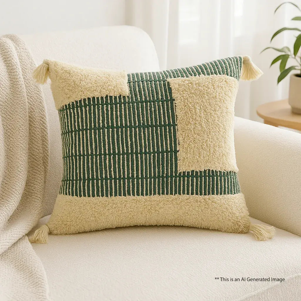 Verdant elegance - Tufted Premium Cushion Cover
