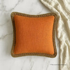 Burnt Orange Slub Cushion Cover with Jute Lace Border