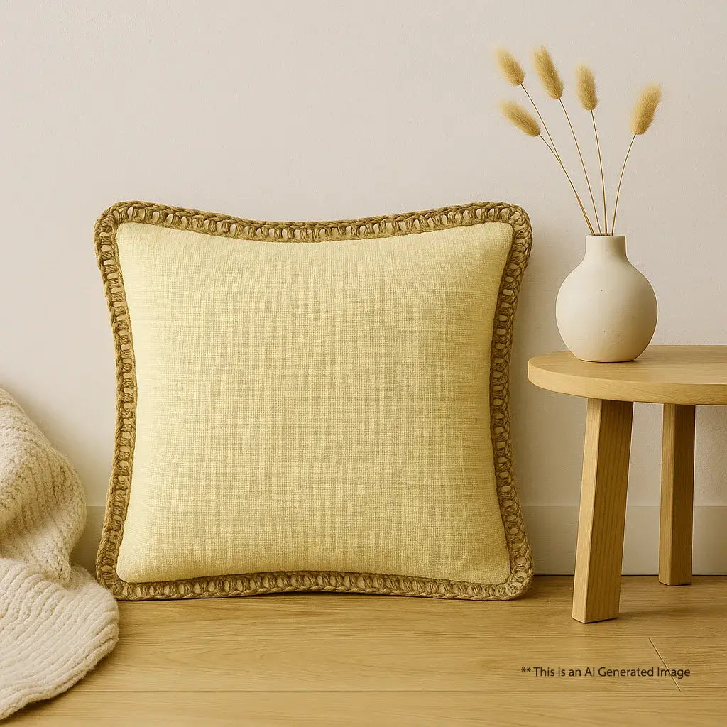 Lemon Delight Jute Lace - Premium Cushion Cover