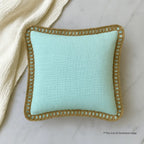 Spa Green Linen Look Pillow Cover with Woven Rope Trim