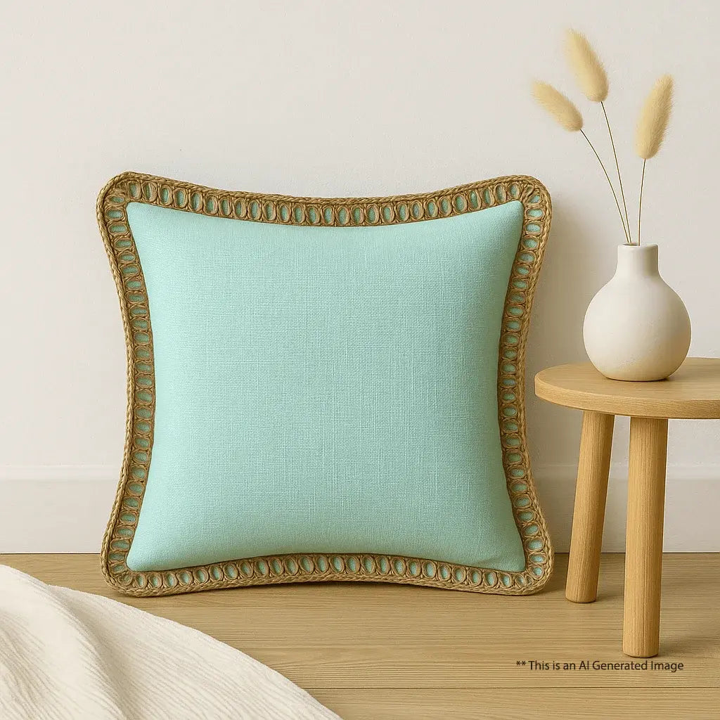Sky Mist Jute Lace - Premium Cushion Cover