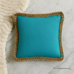 Teal Blue Slub Cotton Cushion Cover with Jute Lace Border
