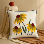 Sunlit Blossoms Cotton Embroidered Cushion Cover