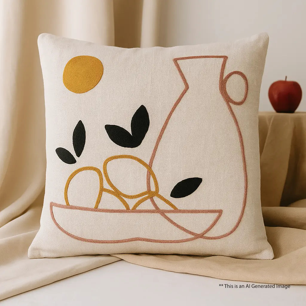 Slub-cotton Embroidered Cushion Cover, 60cm X 60cm (24" X 24")