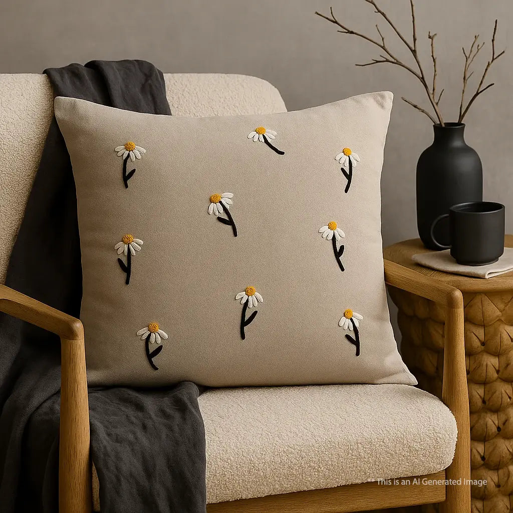 Cotton Embroidered Cushion Cover, 60cm X 60cm (24" X 24")