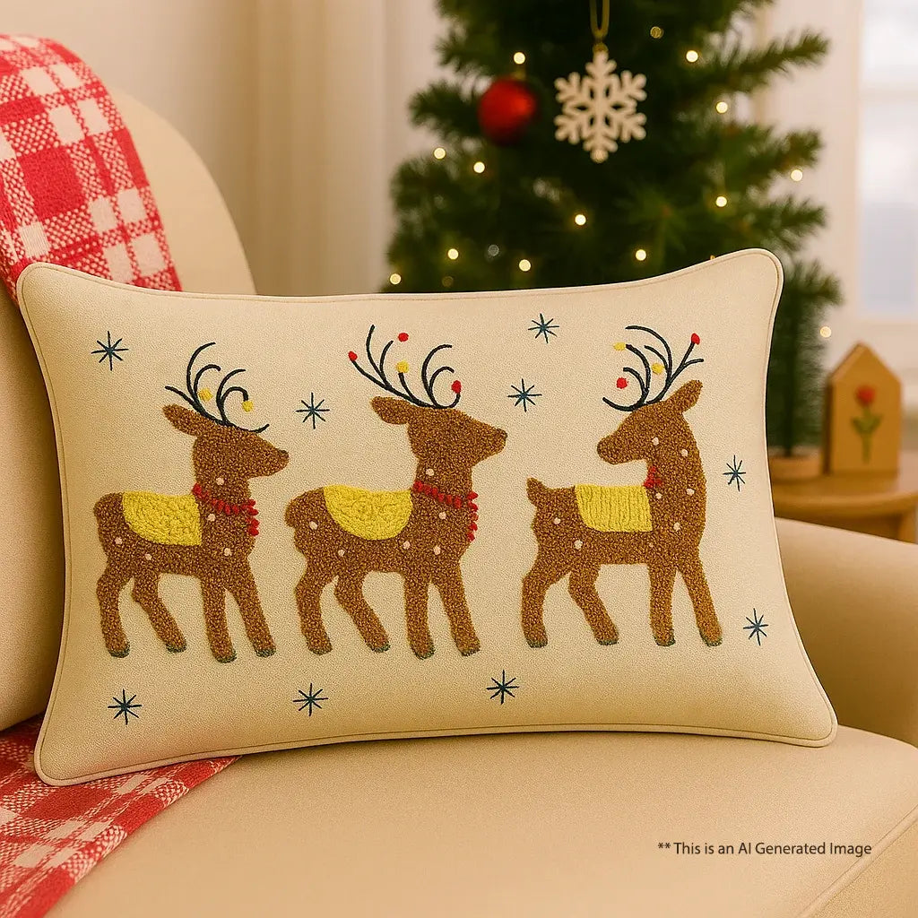 Christmas Themed Cotton Tufted Cushion Cover, Size:30cm X 50cm (12" X 20")