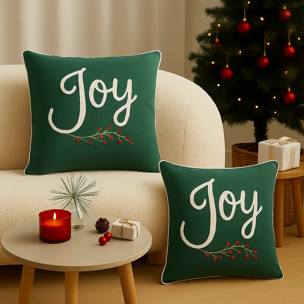 Christmas Themed Cotton Embroidered Cushion Cover, Size:40cm X 40cm (16" X 16")
