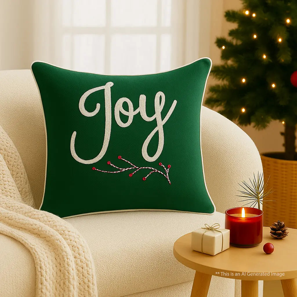 Christmas Themed Cotton Embroidered Cushion Cover, Size:40cm X 40cm (16" X 16")