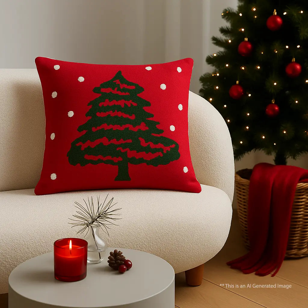 Christmas Themed Cotton Embroidered Cushion Cover, Size:40cm X 40cm (16" X 16")