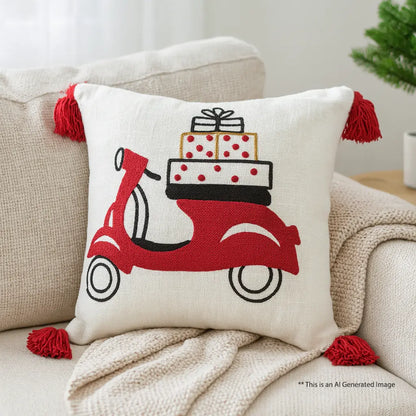 Christmas Themed Cotton Embroidered Cushion Cover, Size:40cm X 40cm (16" X 16")