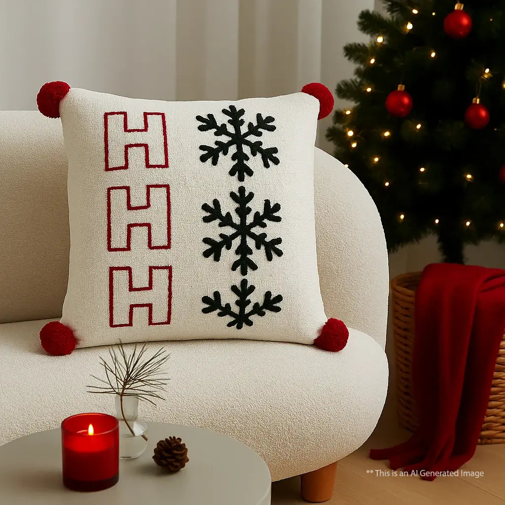Christmas Themed Cotton Embroidered Cushion Cover, Size:40cm X 40cm (16" X 16")