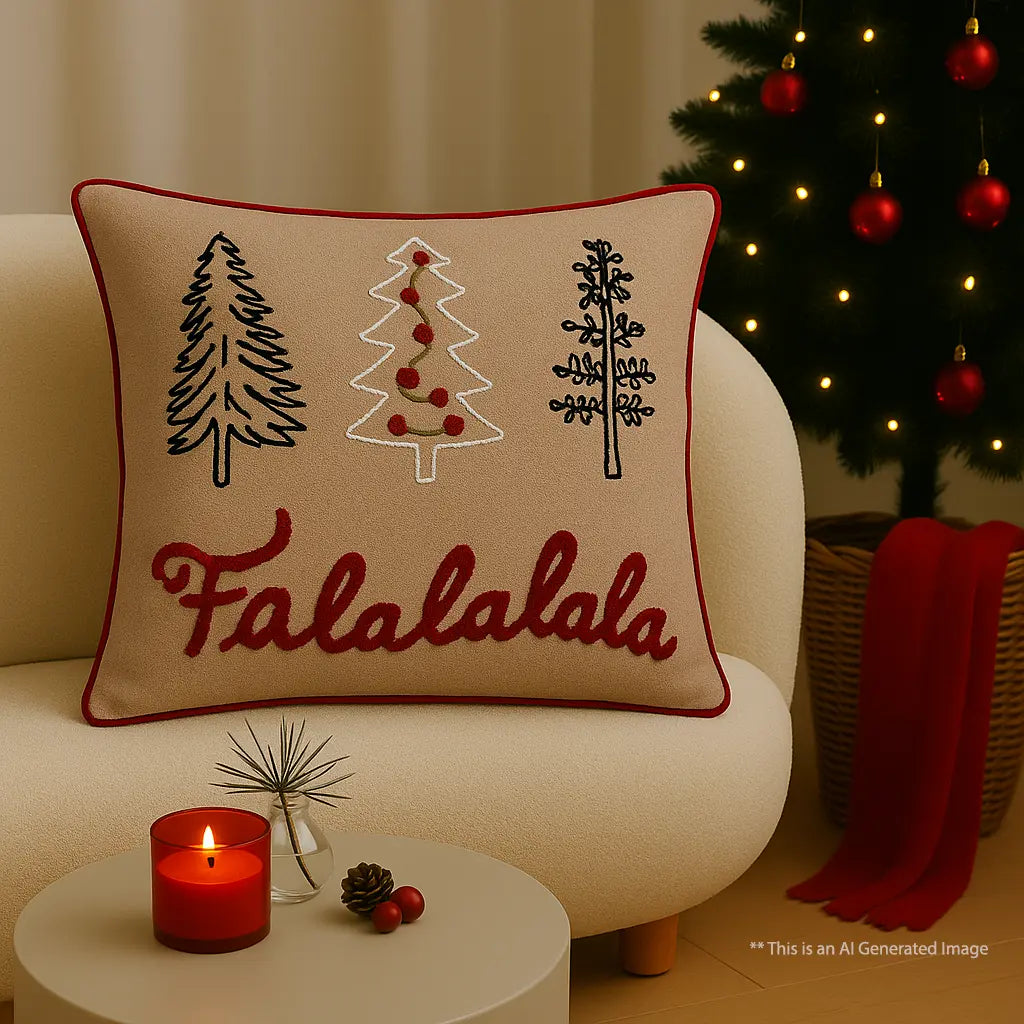 Christmas Themed Cotton Embroidered Cushion Cover, Size:40cm X 40cm (16" X 16")