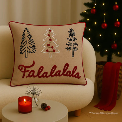 Christmas Themed Cotton Embroidered Cushion Cover, Size:40cm X 40cm (16" X 16")